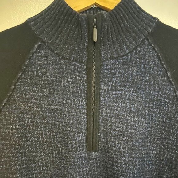 Kinross Men's Cashmere Quarter Zip in Black/Blue Sweater- Size Medium - Picture 4 of 7
